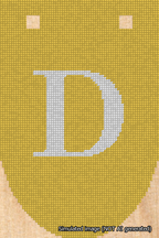 A simulated image of the stitched needlepoint design: Banner 18m Rounded D White on Yellow. Not A.I. generated.