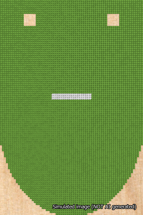 A simulated image of the stitched needlepoint design: Banner 18m Rounded Dash White on Light Green. Not A.I. generated.