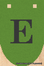 A simulated image of the stitched needlepoint design: Banner 18m Rounded E Black on Light Green. Not A.I. generated.