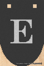 A simulated image of the stitched needlepoint design: Banner 18m Rounded E White on Black. Not A.I. generated.