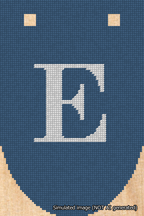 A simulated image of the stitched needlepoint design: Banner 18m Rounded E White on Blue. Not A.I. generated.