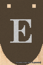 A simulated image of the stitched needlepoint design: Banner 18m Rounded E White on Brown. Not A.I. generated.