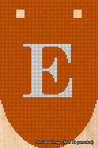 A simulated image of the stitched needlepoint design: Banner 18m Rounded E White on Orange. Not A.I. generated.