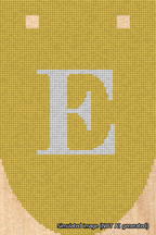 A simulated image of the stitched needlepoint design: Banner 18m Rounded E White on Yellow. Not A.I. generated.