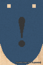 A simulated image of the stitched needlepoint design: Banner 18m Rounded Exclamation Black on Blue. Not A.I. generated.