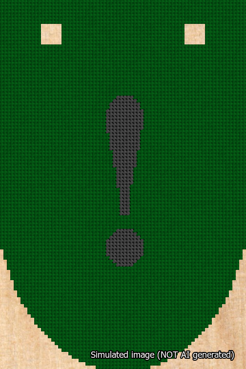 A simulated image of the stitched needlepoint design: Banner 18m Rounded Exclamation Black on Green. Not A.I. generated.