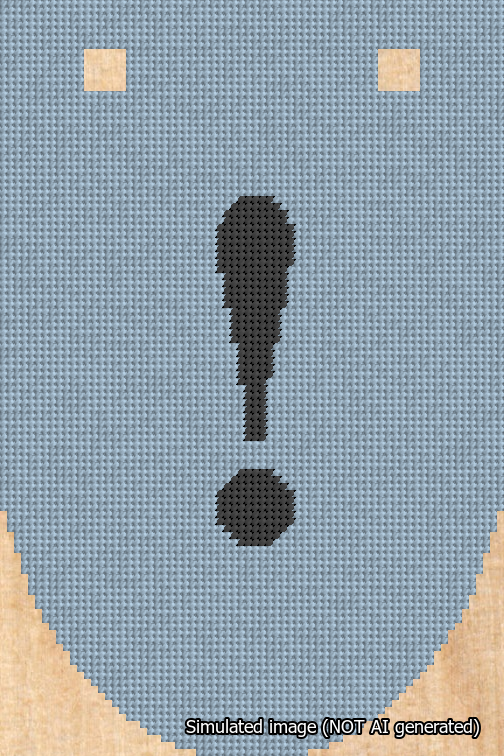 A simulated image of the stitched needlepoint design: Banner 18m Rounded Exclamation Black on Light Blue. Not A.I. generated.