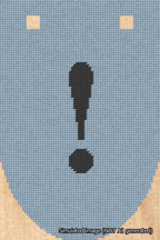 A simulated image of the stitched needlepoint design: Banner 18m Rounded Exclamation Black on Light Blue. Not A.I. generated.