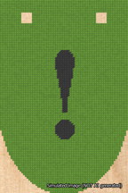 A simulated image of the stitched needlepoint design: Banner 18m Rounded Exclamation Black on Light Green. Not A.I. generated.