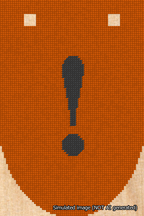 A simulated image of the stitched needlepoint design: Banner 18m Rounded Exclamation Black on Orange. Not A.I. generated.