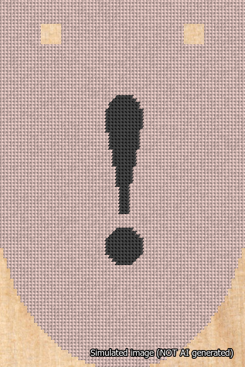 A simulated image of the stitched needlepoint design: Banner 18m Rounded Exclamation Black on Pink. Not A.I. generated.