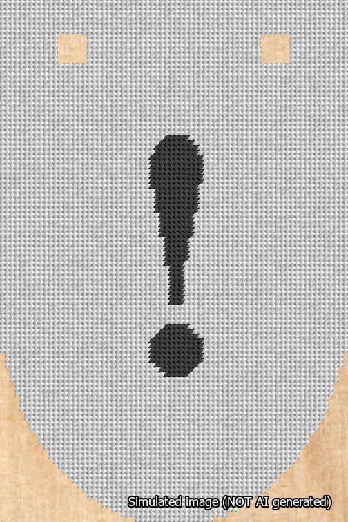 A simulated image of the stitched needlepoint design: Banner 18m Rounded Exclamation Black on White. Not A.I. generated.