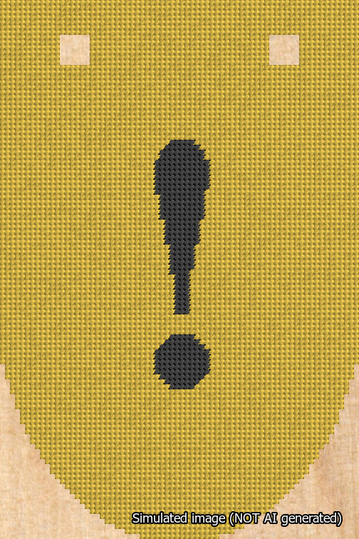 A simulated image of the stitched needlepoint design: Banner 18m Rounded Exclamation Black on Yellow. Not A.I. generated.