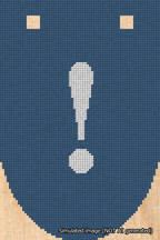 A simulated image of the stitched needlepoint design: Banner 18m Rounded Exclamation White on Blue. Not A.I. generated.