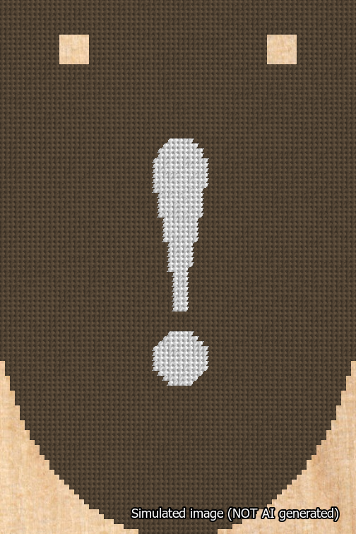 A simulated image of the stitched needlepoint design: Banner 18m Rounded Exclamation White on Brown. Not A.I. generated.