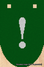 A simulated image of the stitched needlepoint design: Banner 18m Rounded Exclamation White on Green. Not A.I. generated.