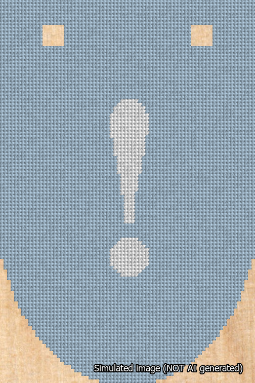 A simulated image of the stitched needlepoint design: Banner 18m Rounded Exclamation White on Light Blue. Not A.I. generated.
