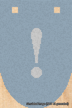 A simulated image of the stitched needlepoint design: Banner 18m Rounded Exclamation White on Light Blue. Not A.I. generated.
