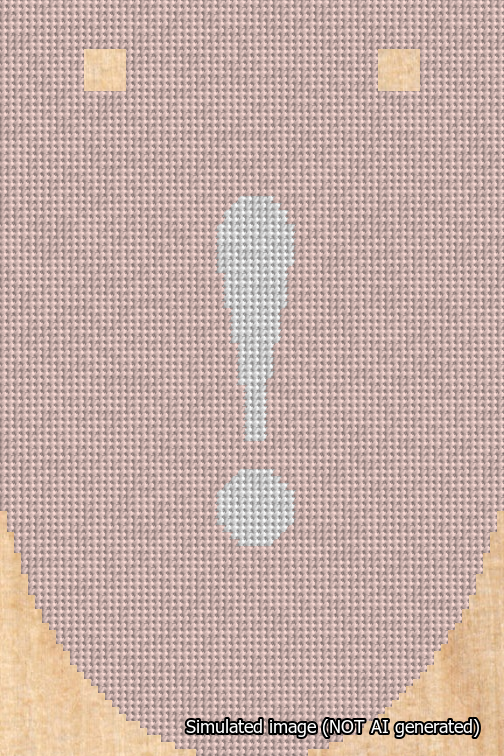 A simulated image of the stitched needlepoint design: Banner 18m Rounded Exclamation White on Pink. Not A.I. generated.