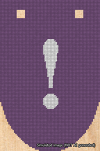A simulated image of the stitched needlepoint design: Banner 18m Rounded Exclamation White on Purple. Not A.I. generated.