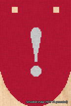 A simulated image of the stitched needlepoint design: Banner 18m Rounded Exclamation White on Red. Not A.I. generated.