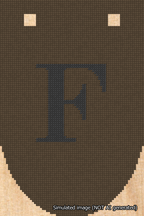 A simulated image of the stitched needlepoint design: Banner 18m Rounded F Black on Brown. Not A.I. generated.