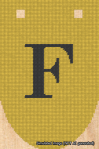 A simulated image of the stitched needlepoint design: Banner 18m Rounded F Black on Yellow. Not A.I. generated.