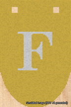 A simulated image of the stitched needlepoint design: Banner 18m Rounded F White on Yellow. Not A.I. generated.