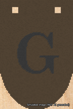 A simulated image of the stitched needlepoint design: Banner 18m Rounded G Black on Brown. Not A.I. generated.