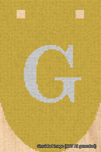 A simulated image of the stitched needlepoint design: Banner 18m Rounded G White on Yellow. Not A.I. generated.