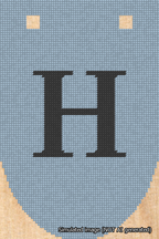 A simulated image of the stitched needlepoint design: Banner 18m Rounded H Black on Light Blue. Not A.I. generated.
