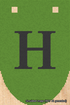 A simulated image of the stitched needlepoint design: Banner 18m Rounded H Black on Light Green. Not A.I. generated.