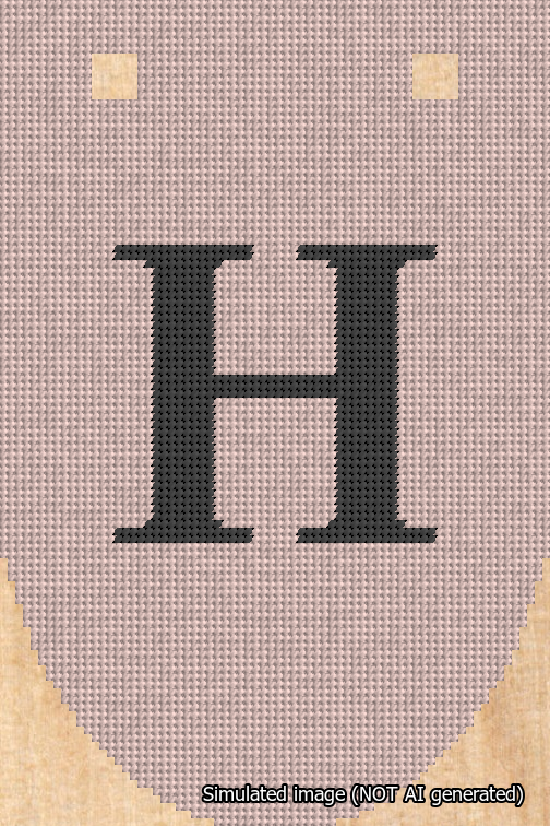 A simulated image of the stitched needlepoint design: Banner 18m Rounded H Black on Pink. Not A.I. generated.