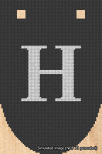 A simulated image of the stitched needlepoint design: Banner 18m Rounded H White on Black. Not A.I. generated.