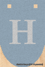 A simulated image of the stitched needlepoint design: Banner 18m Rounded H White on Light Blue. Not A.I. generated.