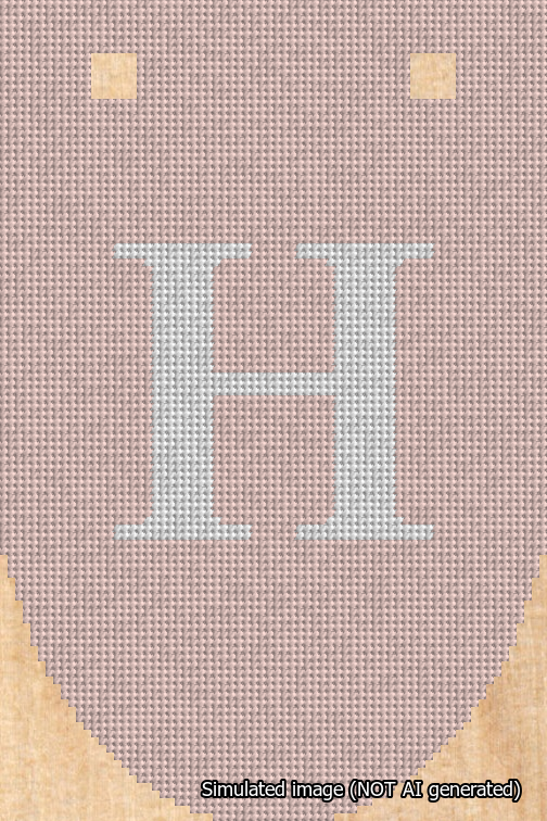 A simulated image of the stitched needlepoint design: Banner 18m Rounded H White on Pink. Not A.I. generated.