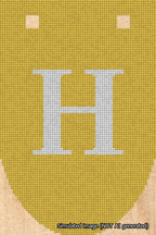 A simulated image of the stitched needlepoint design: Banner 18m Rounded H White on Yellow. Not A.I. generated.