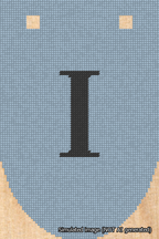 A simulated image of the stitched needlepoint design: Banner 18m Rounded I Black on Light Blue. Not A.I. generated.