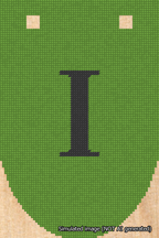 A simulated image of the stitched needlepoint design: Banner 18m Rounded I Black on Light Green. Not A.I. generated.