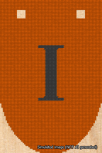 A simulated image of the stitched needlepoint design: Banner 18m Rounded I Black on Orange. Not A.I. generated.