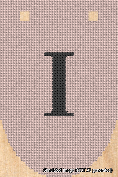 A simulated image of the stitched needlepoint design: Banner 18m Rounded I Black on Pink. Not A.I. generated.