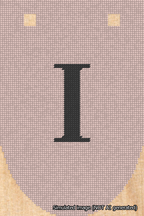 A simulated image of the stitched needlepoint design: Banner 18m Rounded I Black on Pink. Not A.I. generated.