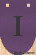 A simulated image of the stitched needlepoint design: Banner 18m Rounded I Black on Purple. Not A.I. generated.