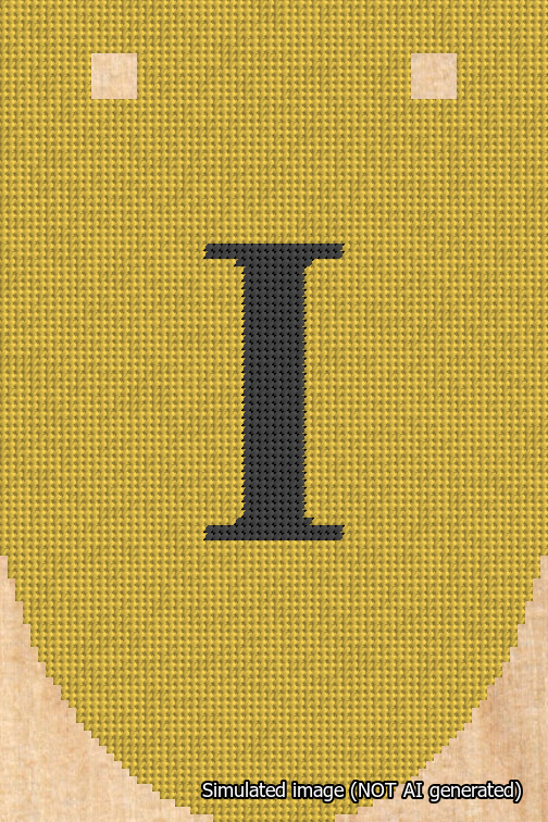A simulated image of the stitched needlepoint design: Banner 18m Rounded I Black on Yellow. Not A.I. generated.