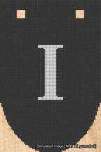 A simulated image of the stitched needlepoint design: Banner 18m Rounded I White on Black. Not A.I. generated.