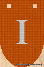 A simulated image of the stitched needlepoint design: Banner 18m Rounded I White on Orange. Not A.I. generated.