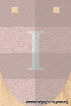A simulated image of the stitched needlepoint design: Banner 18m Rounded I White on Pink. Not A.I. generated.