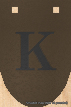 A simulated image of the stitched needlepoint design: Banner 18m Rounded K Black on Brown. Not A.I. generated.