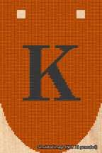 A simulated image of the stitched needlepoint design: Banner 18m Rounded K Black on Orange. Not A.I. generated.