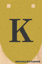 A simulated image of the stitched needlepoint design: Banner 18m Rounded K Black on Yellow. Not A.I. generated.